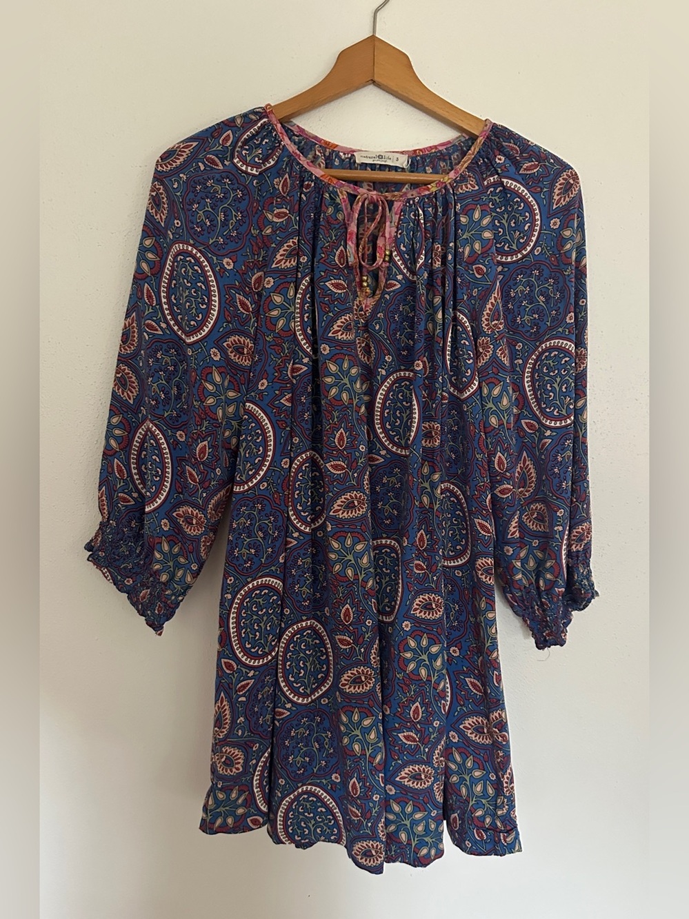 Natural Life Blue Paisley Boho Tunic Mini Dress Small LIKE NEW